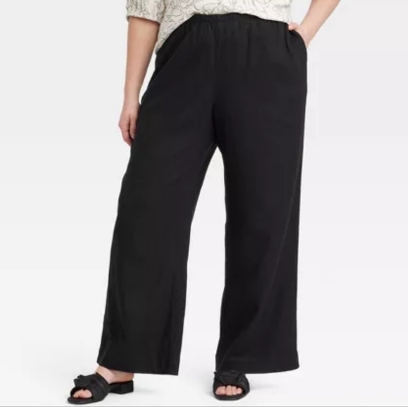 a new day Pants - a new day Mid-Rise Wide Leg Linen Pull-On Pants